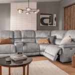 4 Seater Corner Reclining Electric Sofa​ in Silver with USB Port, Cupholders and Other Features